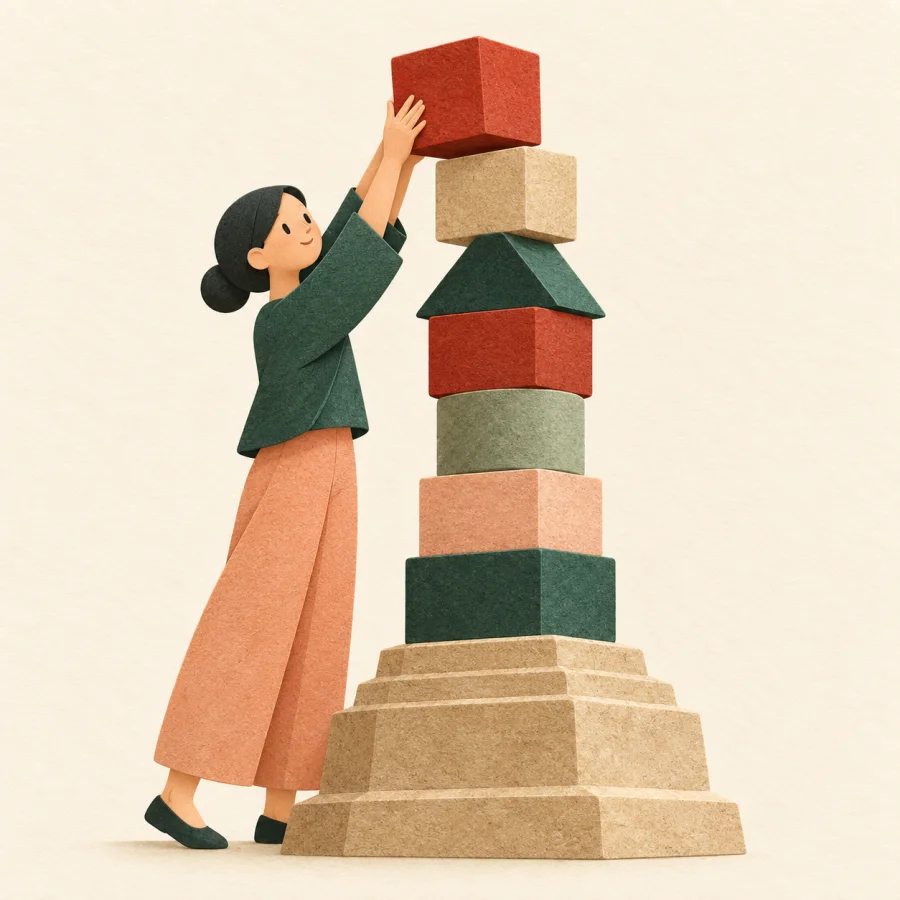 A sturdy stone base with a stack of red blocks on top