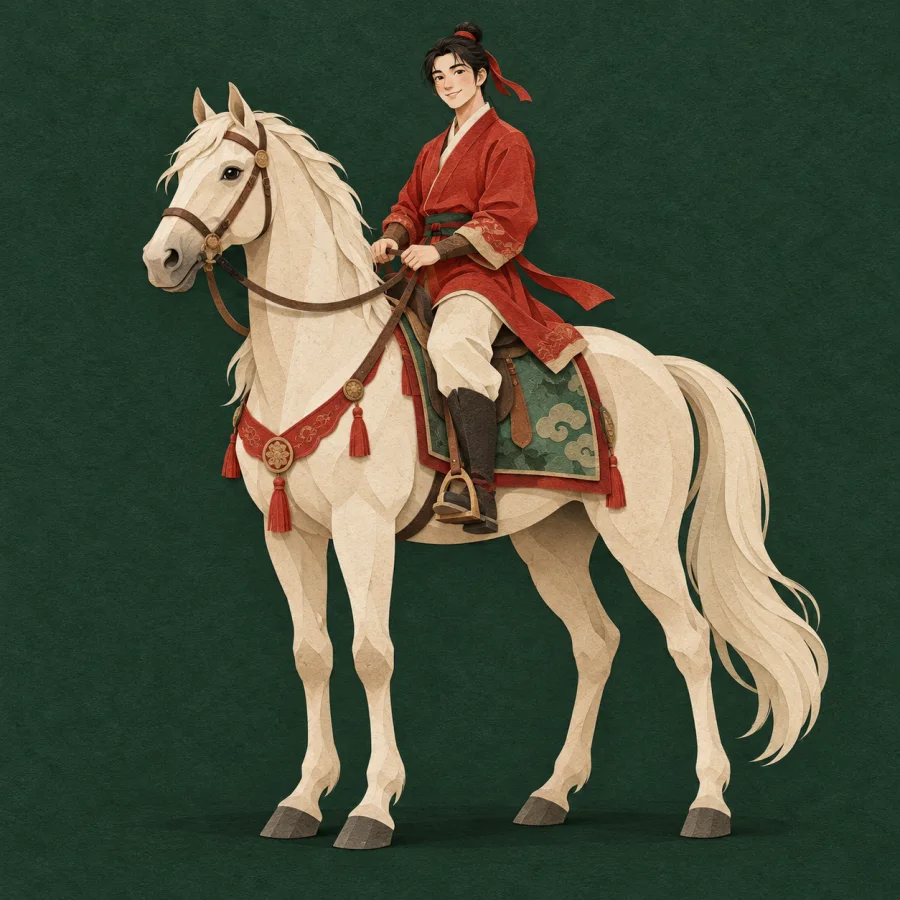 A rider calmly holds the reins of a big horse