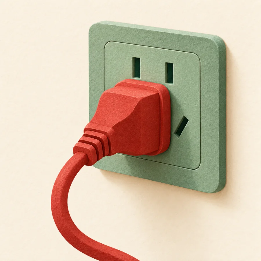 A red plug fits into a green socket