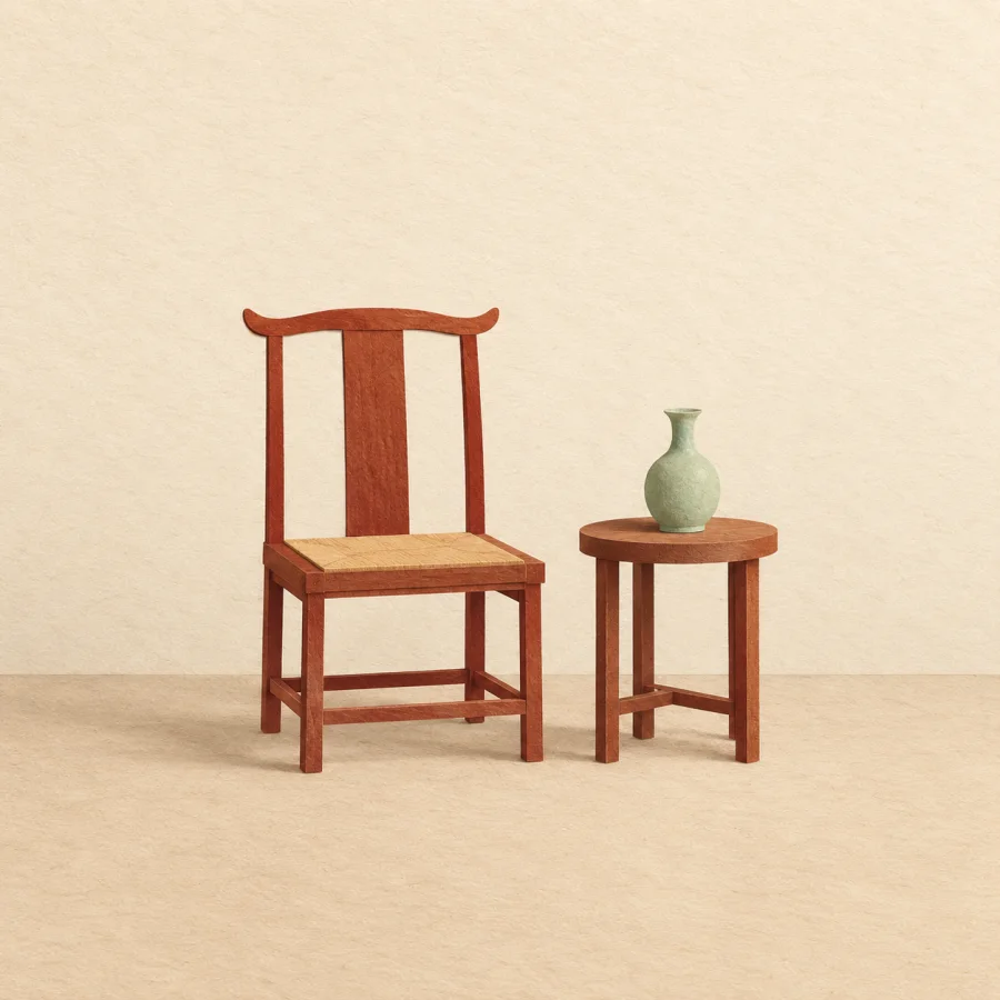A bare bright room with one chair and a small table
