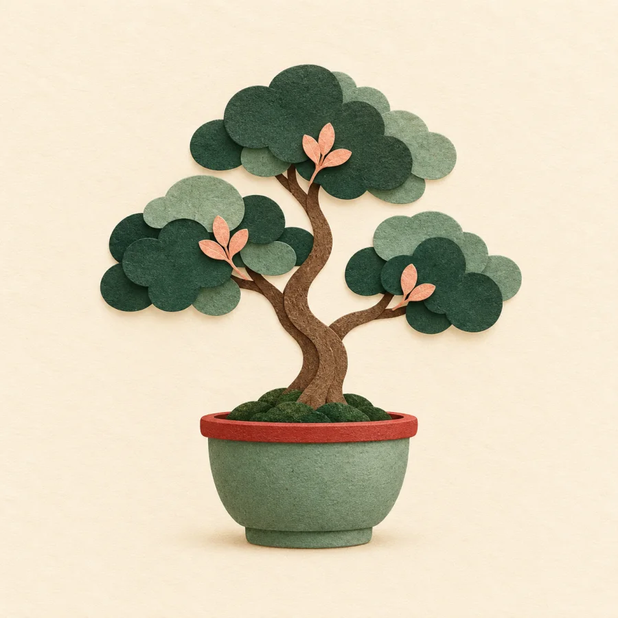 A neat small potted tree with a few clean branches