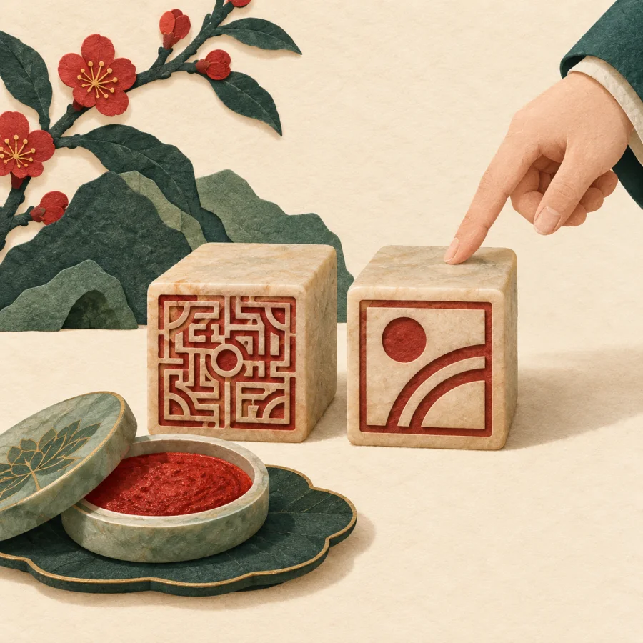 Two stone seals: one intricate, one simple