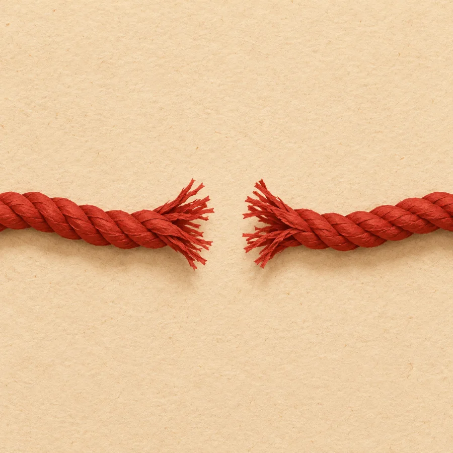 A long red rope with a gap in the middle