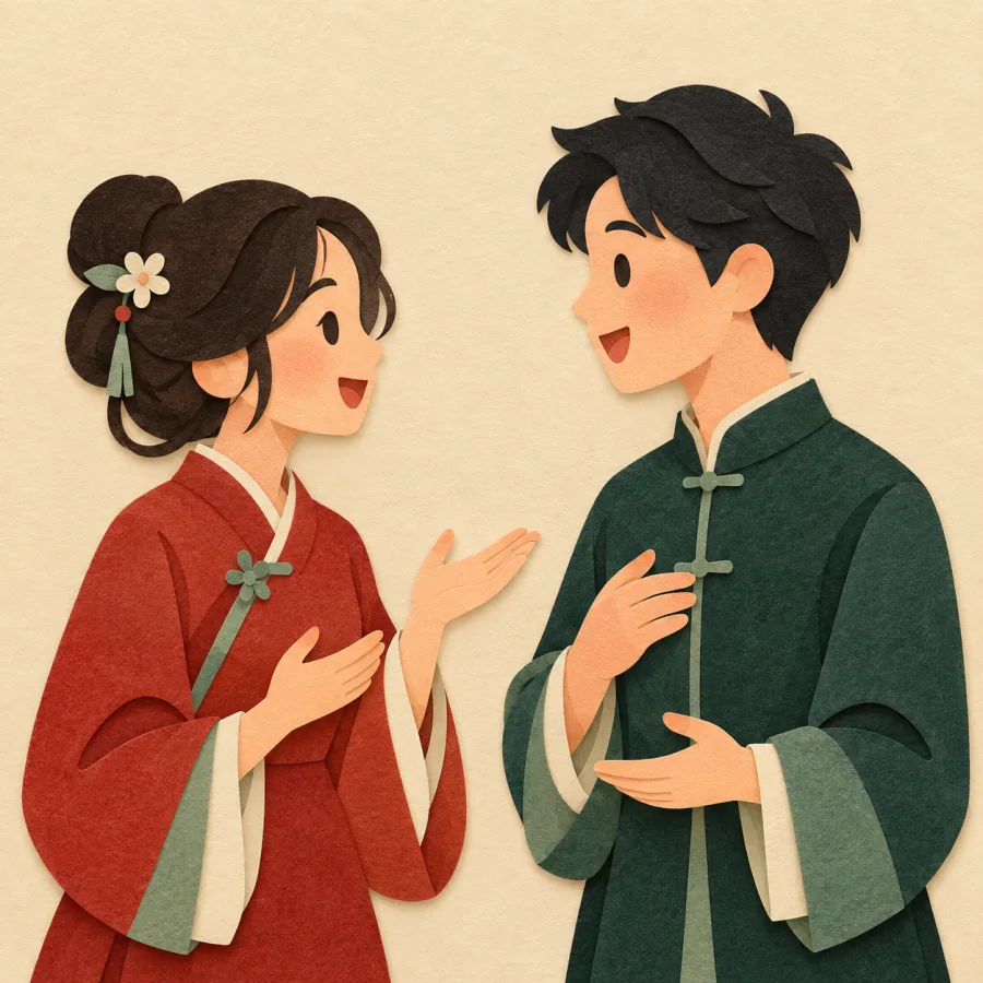 Two people talking together