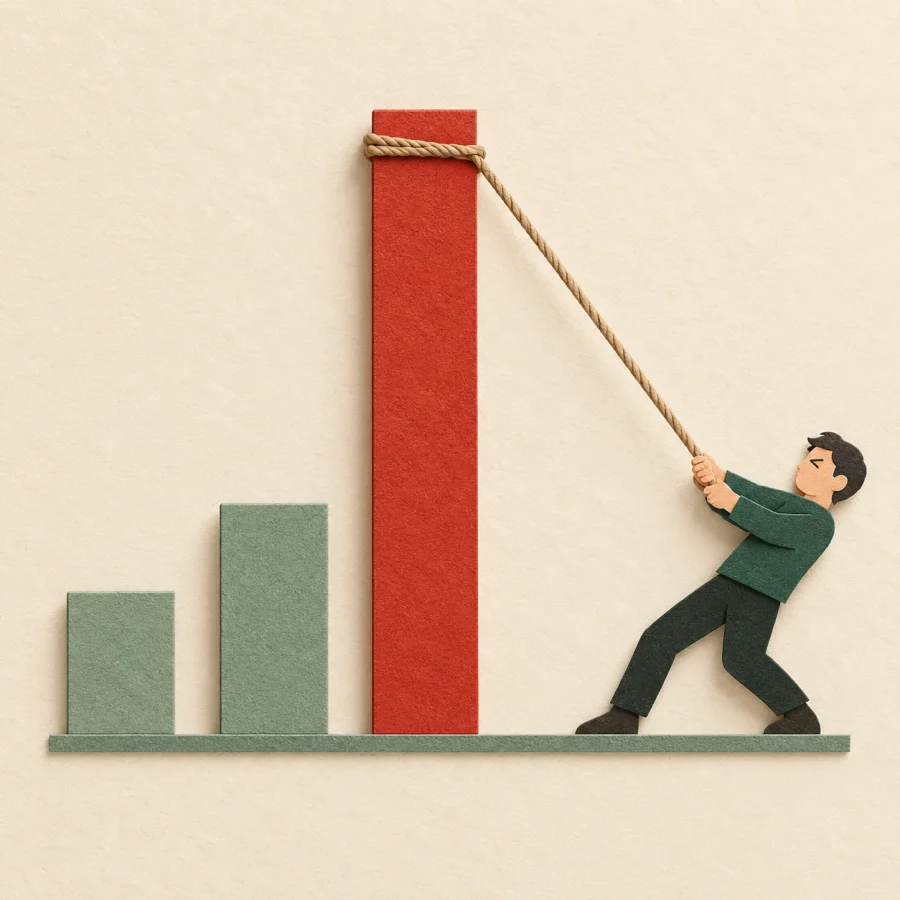 A person pulls a rope but a tall red bar will not come down