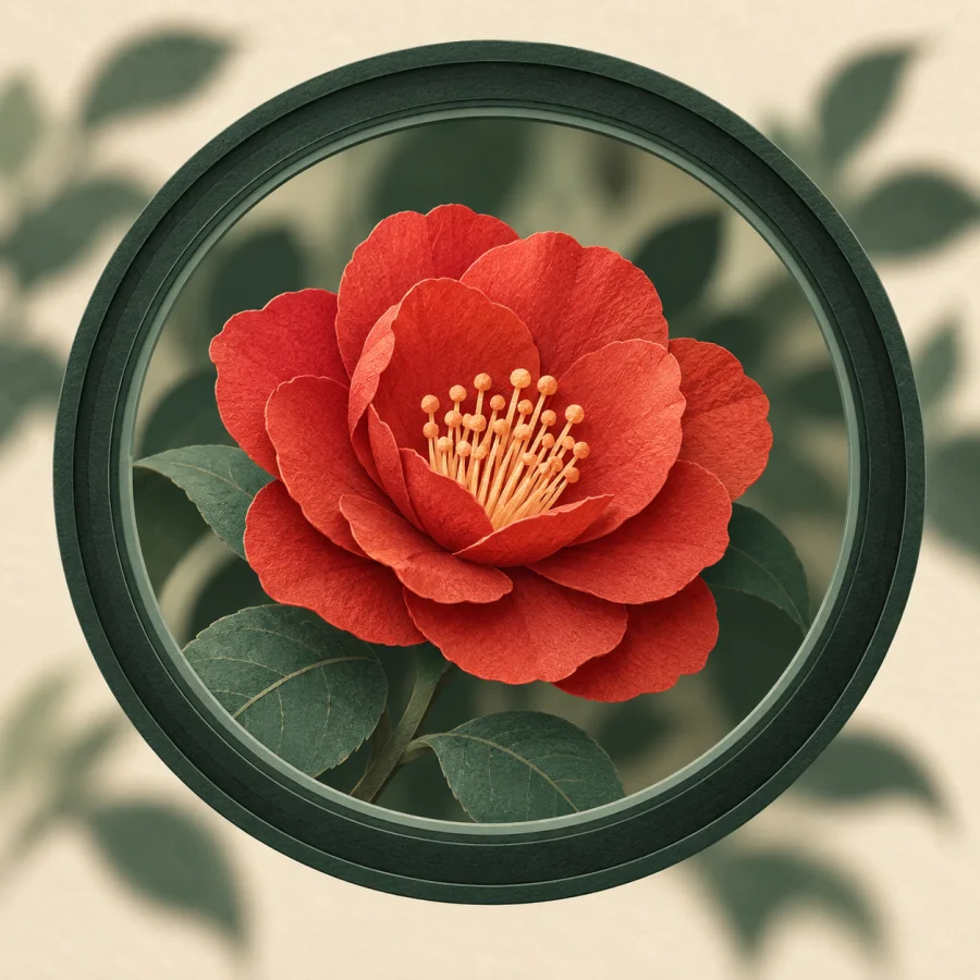 A camera lens focused on one sharp red flower
