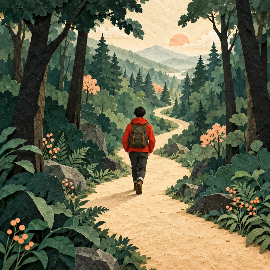A person walks a freshly cleared path through dense forest