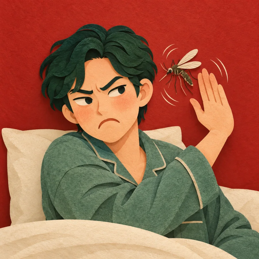 An angry person swats at a buzzing mosquito