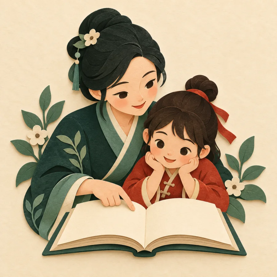 An adult guiding a child reading