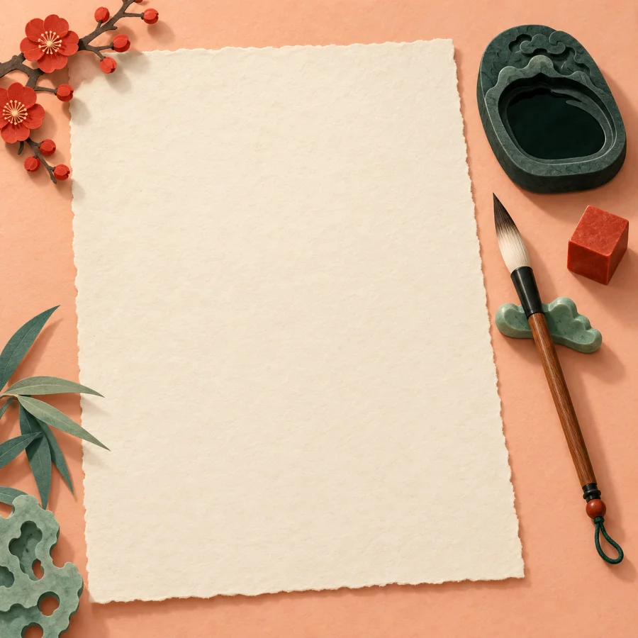 A blank sheet of paper on a desk with a brush