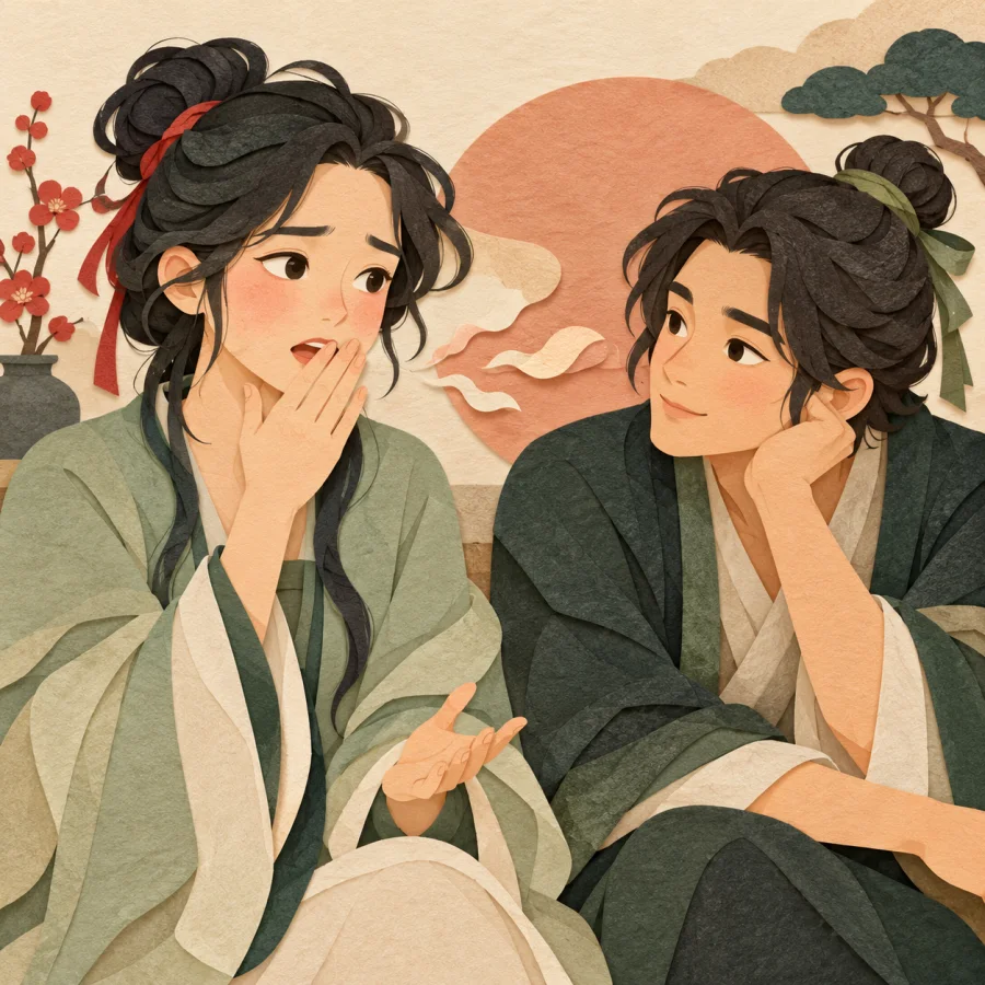 A person covers the mouth while a friend listens patiently