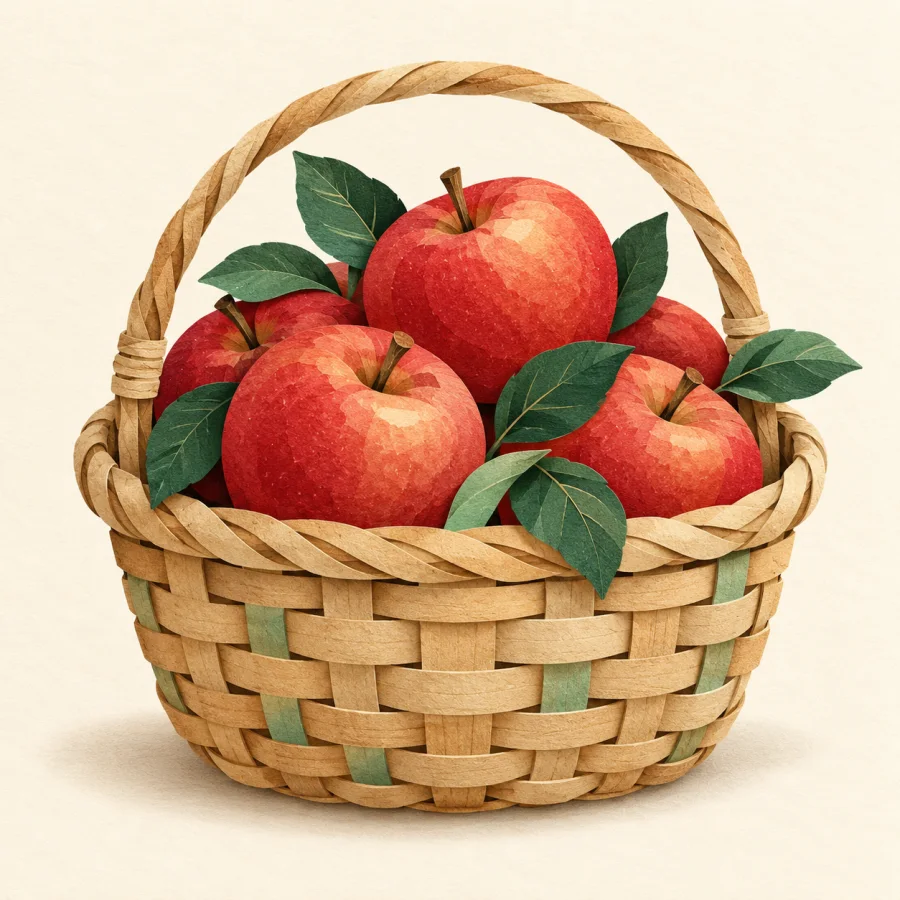 A woven basket full of red apples