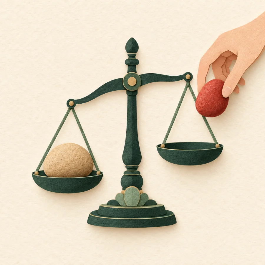 A scale with one heavy stone, a second being added