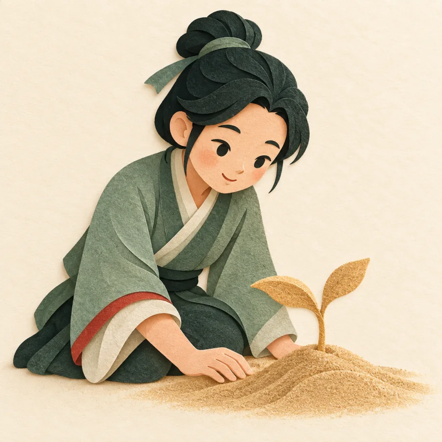 A person looking at a seedling