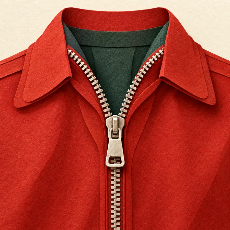 A jacket with a half-closed zipper