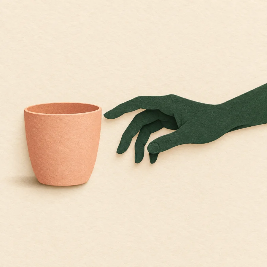 A cup near a hand
