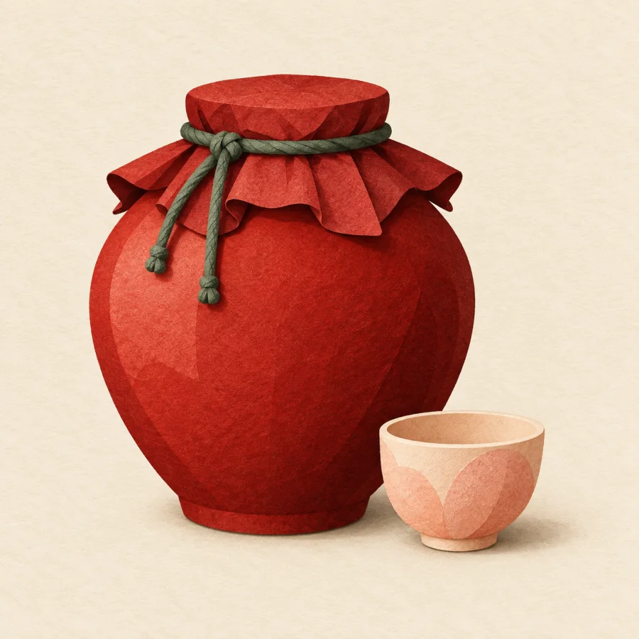 Une jarre de vin à côté d'une tasse