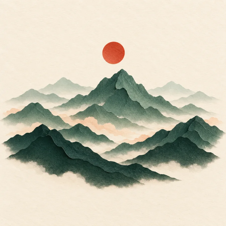 Layers of mountains stretch to the horizon