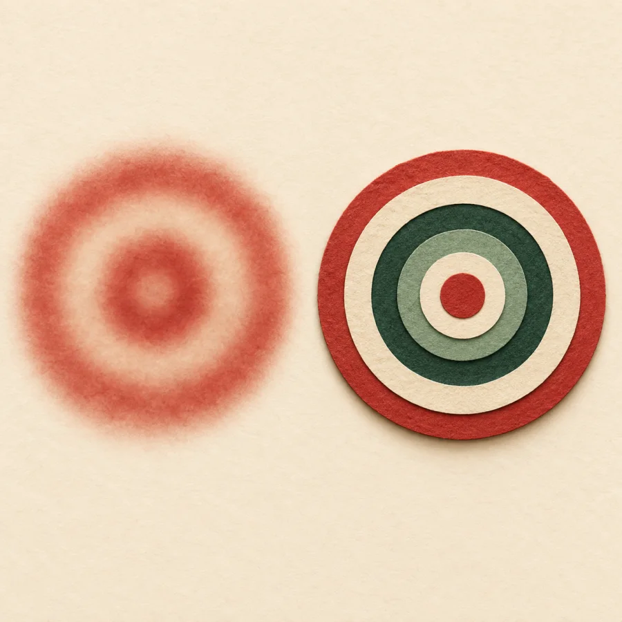 A blurry target next to a sharp one on parchment