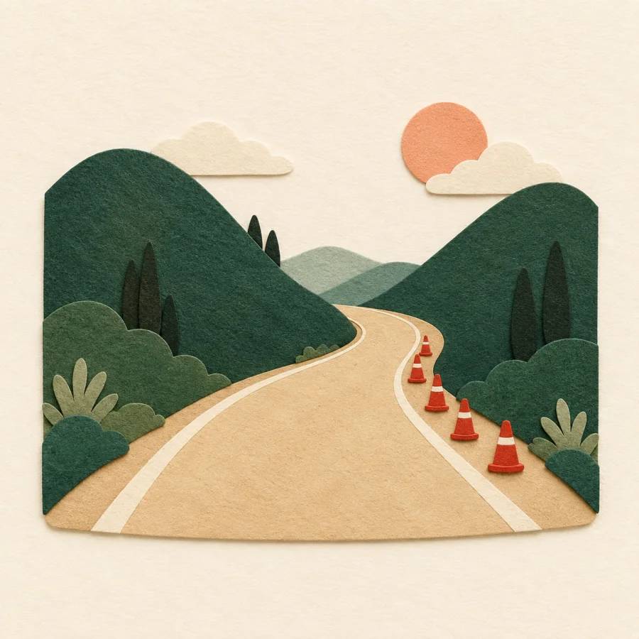 A stretch of road marked off with red cones