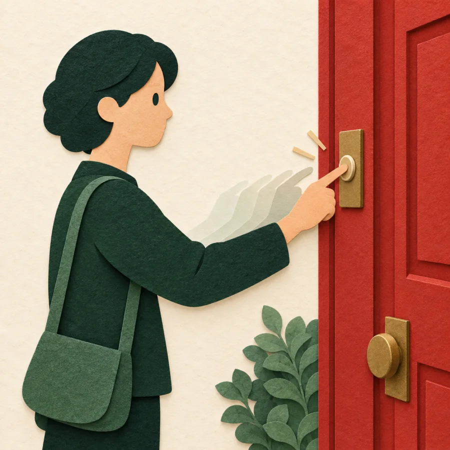 A person pressing a doorbell again and again