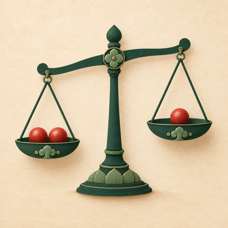 A balance scale tilted just slightly to one side