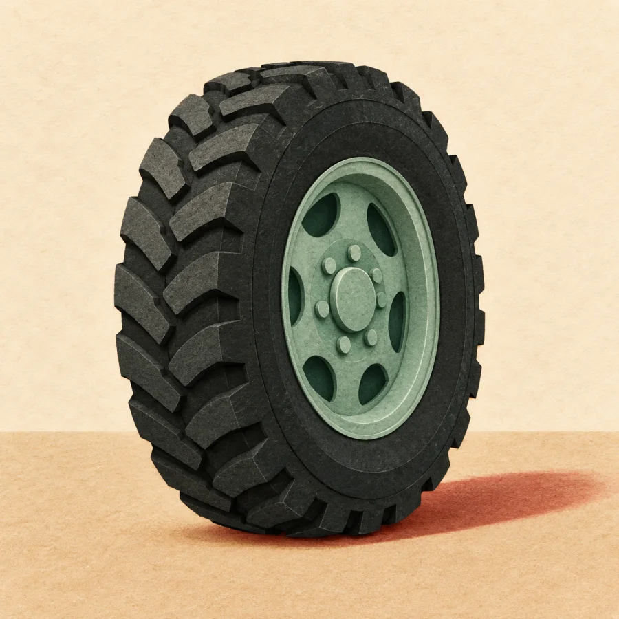 A black car tyre on a light background