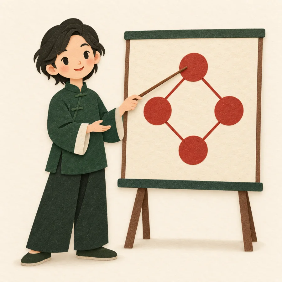 A person at a board explaining while pointing at a diagram