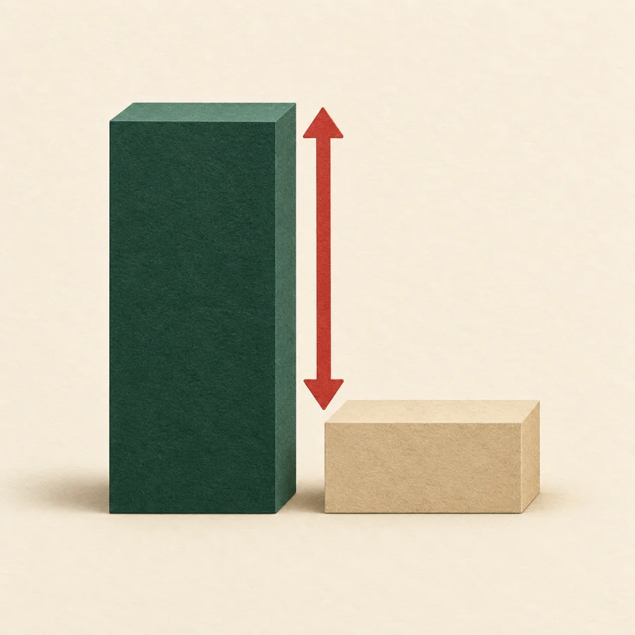 Two steps of different heights with an arrow between them