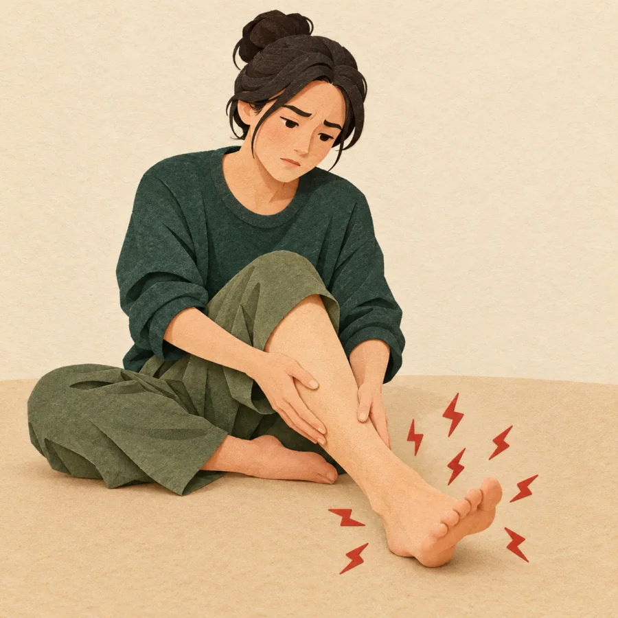 A person sitting and rubbing a numb leg