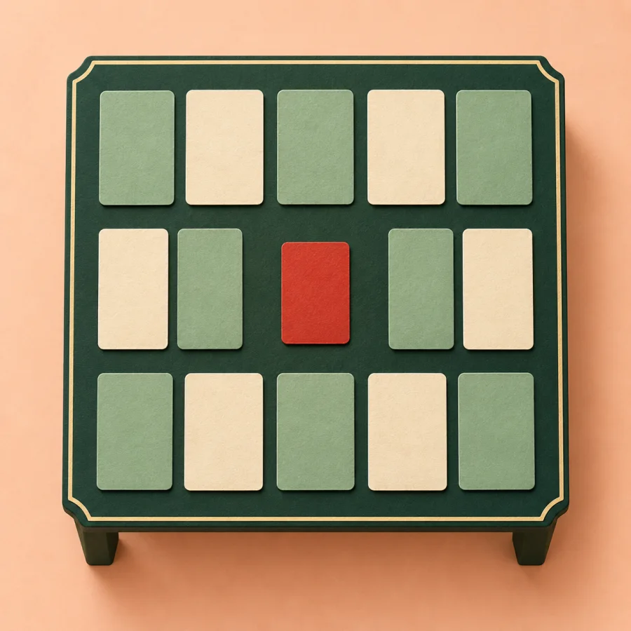 A square table with rows of mahjong tiles