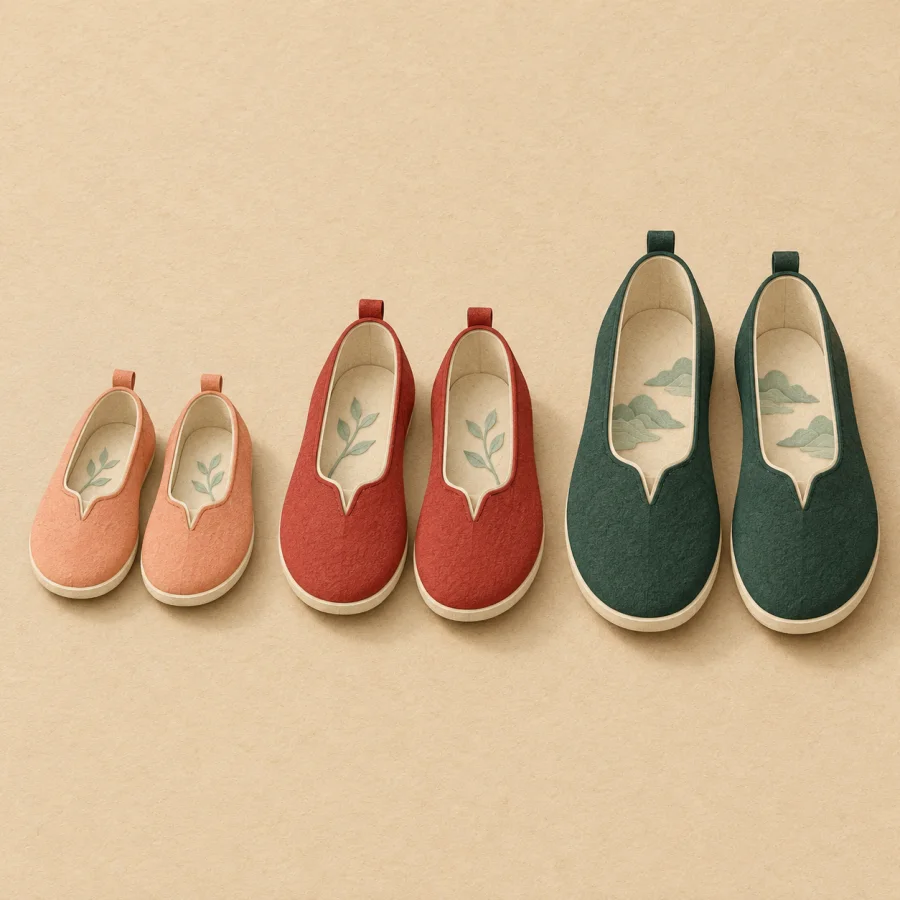 Three pairs of shoes in a row from small to large