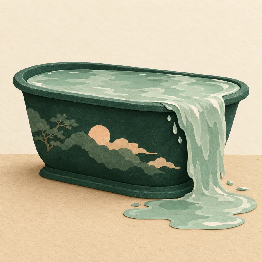 Water overflowing the edge of a bathtub onto the floor