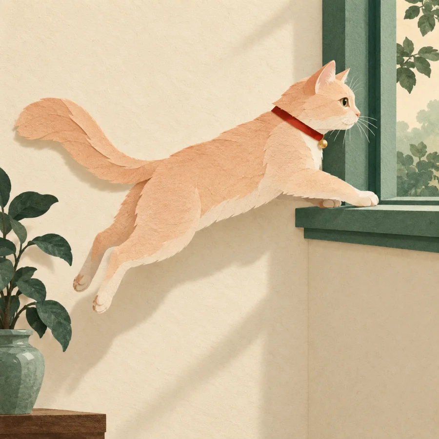 A cat leaping onto a windowsill