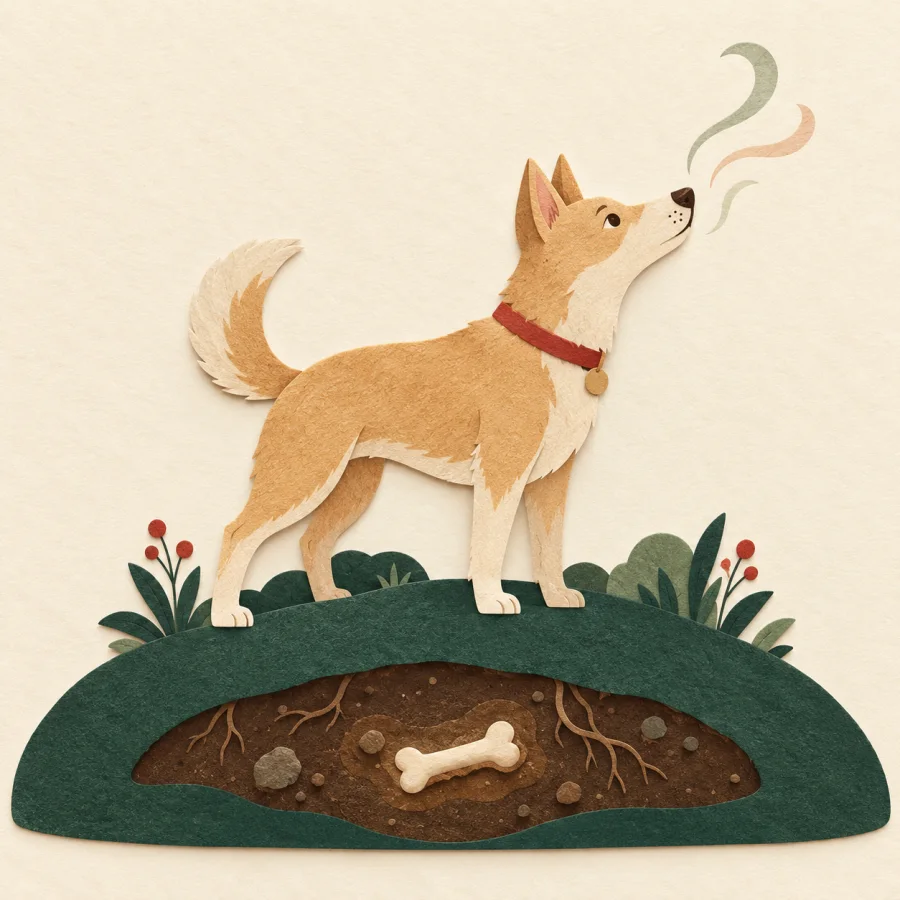 A dog with raised ears sniffing the air