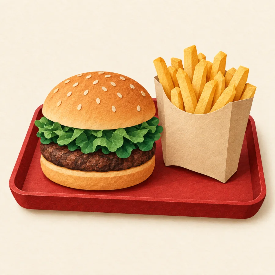 Tepside hamburger ve patates kızartması