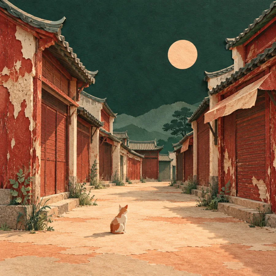 An empty old street with closed shops