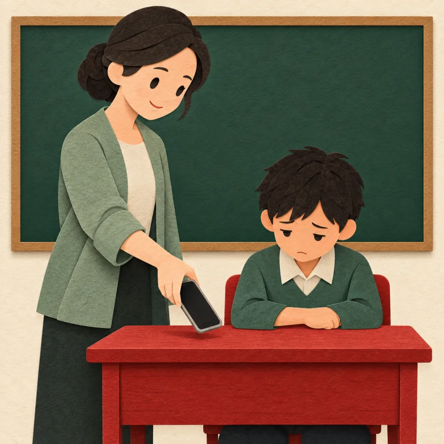 A teacher taking a phone from a student