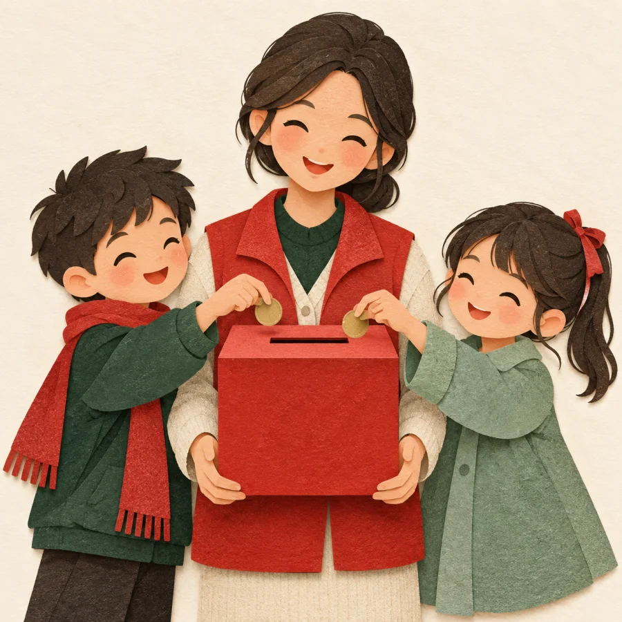 Children putting coins into a donation box