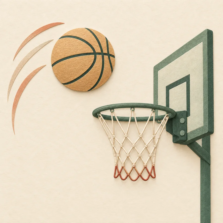 Ein Ball, der auf einen Korb zufliegt