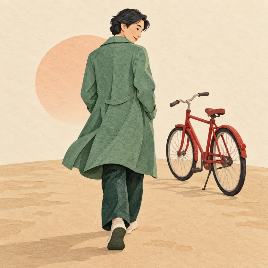 A person on a street turns their head toward a bike bell.