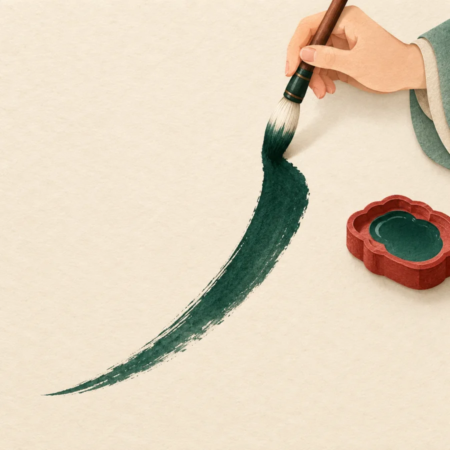 A hand brushes one sweeping diagonal line on paper