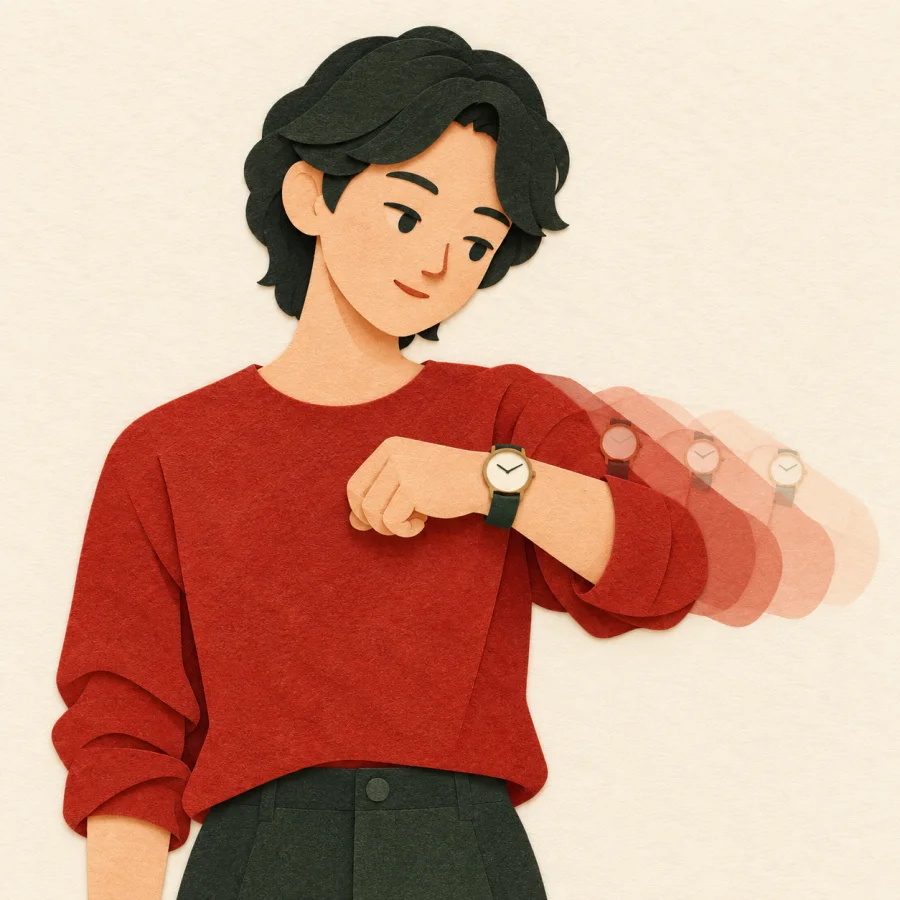 A person checks a wristwatch again and again