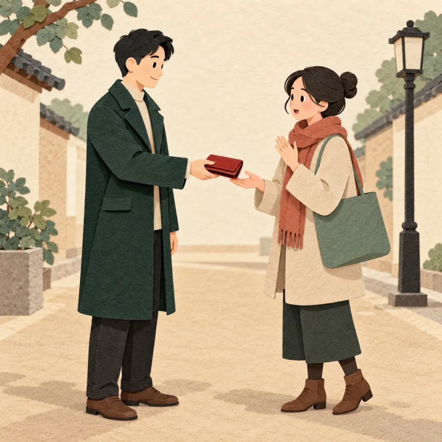 A person hands a lost wallet back to its owner