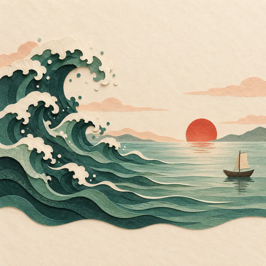 Stormy waves gradually turn into calm water