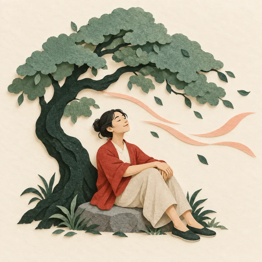 A person resting under a tree