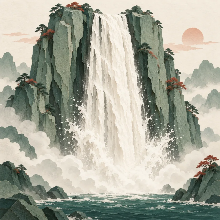 A powerful waterfall plunging from a high cliff