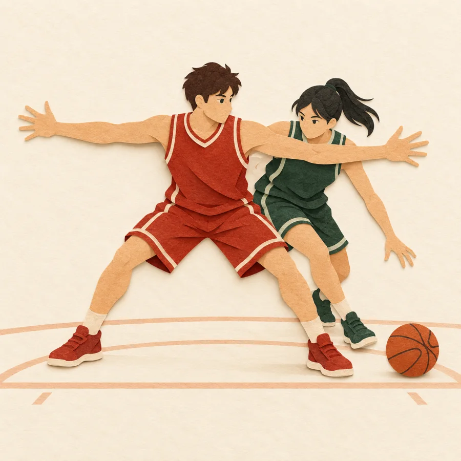 A defender stops a forward who tries to slip past him