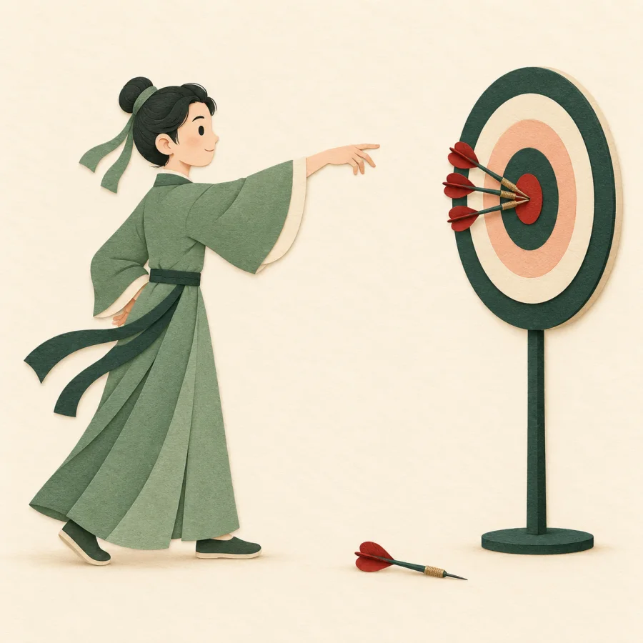 Darts all landing in the bullseye of a target