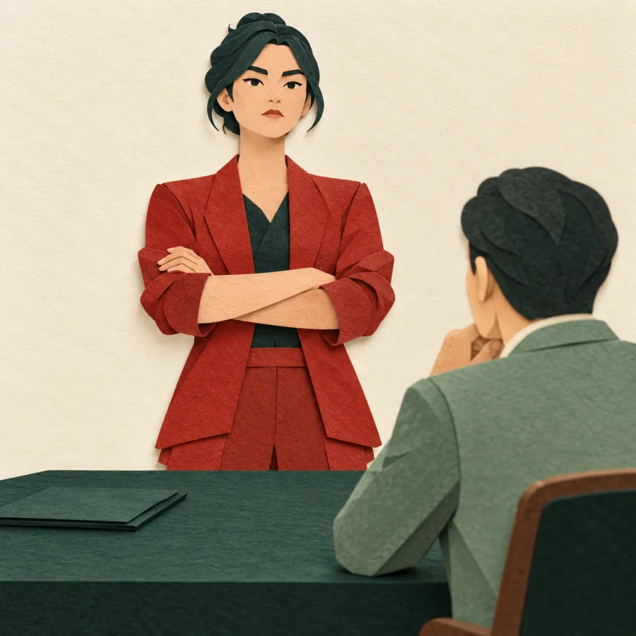 A speaker at a negotiation table states a firm position